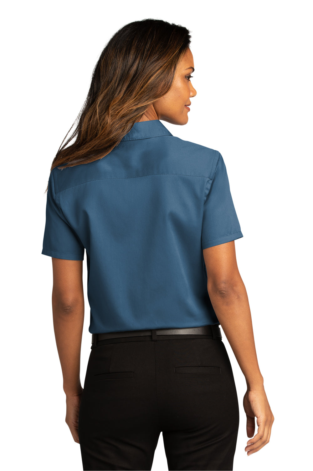 Port Authority Womens SuperPro React Short Sleeve Button Down Shirt Regatta Blue Side