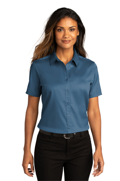 Port Authority Womens SuperPro React Short Sleeve Button Down Shirt Regatta Blue Front
