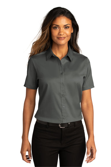 Port Authority Womens SuperPro React Short Sleeve Button Down Shirt Storm Grey Front