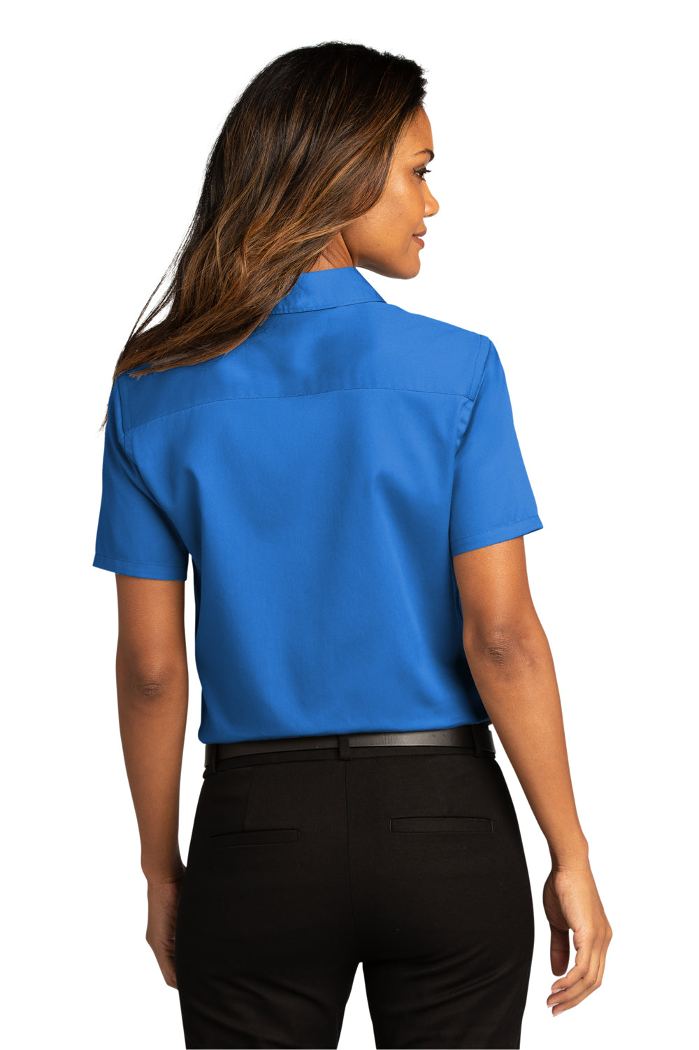 Port Authority Womens SuperPro React Short Sleeve Button Down Shirt Strong Blue Side