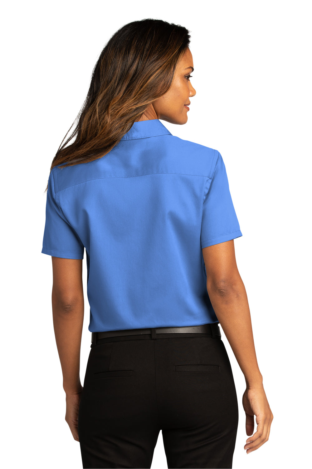 Port Authority Womens SuperPro React Short Sleeve Button Down Shirt Ultramarine Blue Side