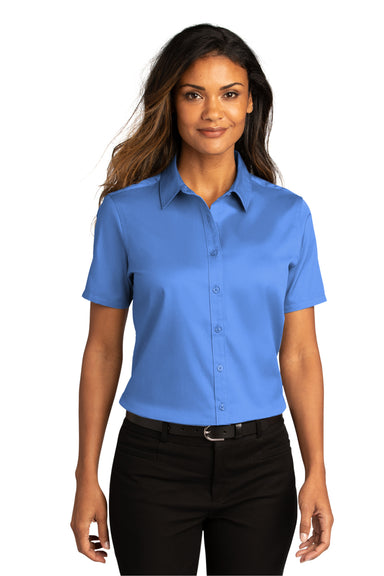 Port Authority Womens SuperPro React Short Sleeve Button Down Shirt Ultramarine Blue Front