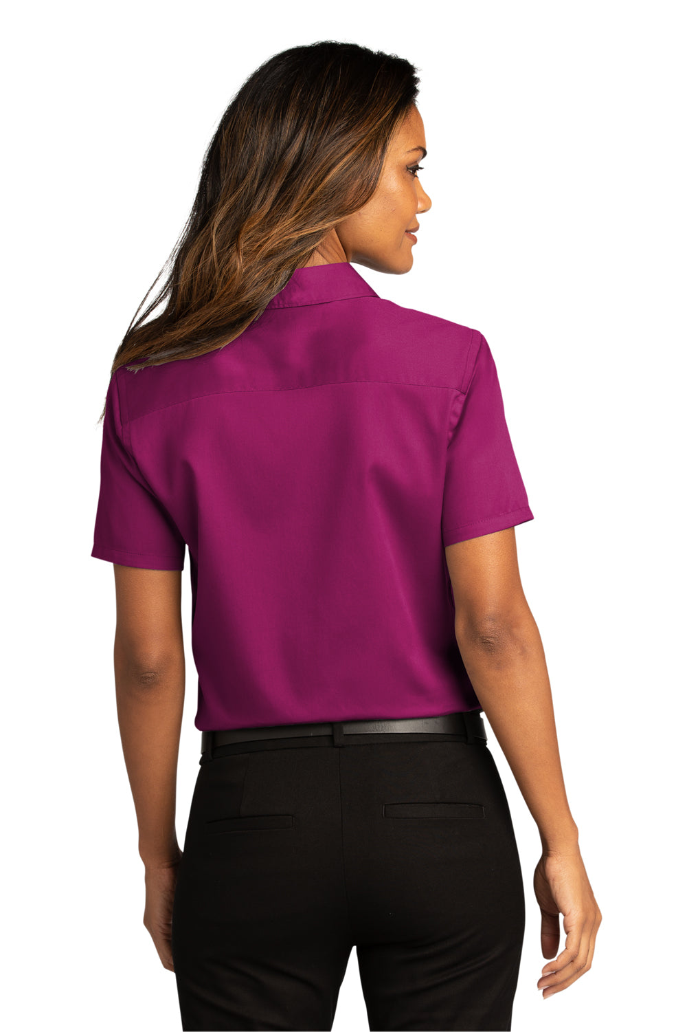 Port Authority Womens SuperPro React Short Sleeve Button Down Shirt Wild Berry Side