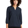 Mercer+Mettle Womens Stretch Crepe 3/4 Sleeve Polo Shirt - Night Navy Blue