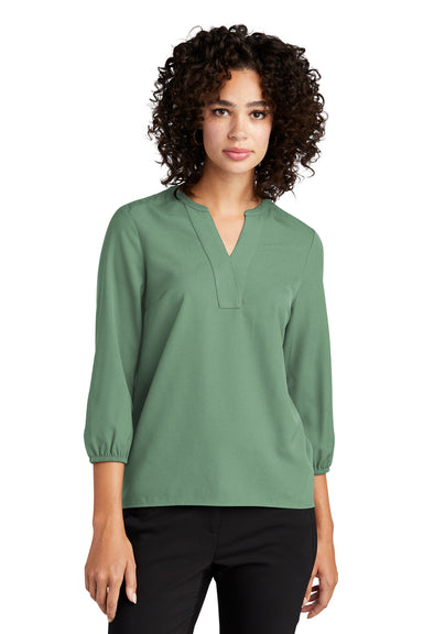Mercer+Mettle Womens Stretch Crepe 3/4 Sleeve Polo Shirt Sage Green Front