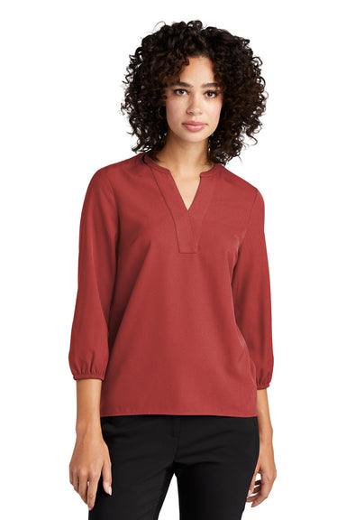 Mercer+Mettle Womens Stretch Crepe 3/4 Sleeve Polo Shirt Terracotta Red Front