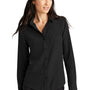 Mercer+Mettle Womens Stretch Crepe Long Sleeve Button Down Shirt w/ Double Pockets - Deep Black