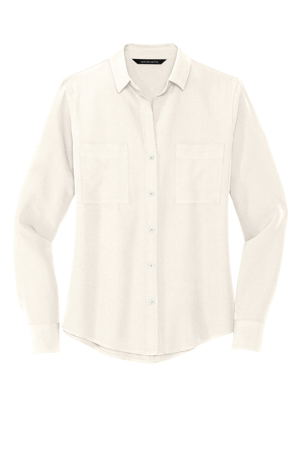 Mercer+Mettle MM2013 Stretch Crepe Long Sleeve Button Down Shirt Ivory Chiffon White Flat Front