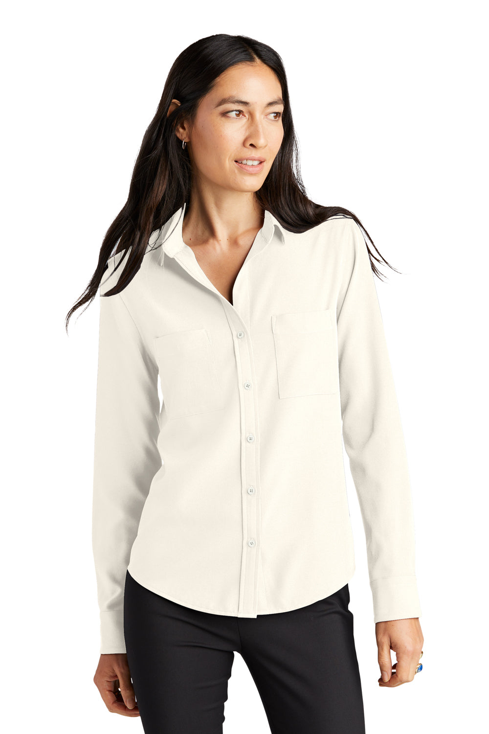 Mercer+Mettle MM2013 Stretch Crepe Long Sleeve Button Down Shirt Ivory Chiffon White Front