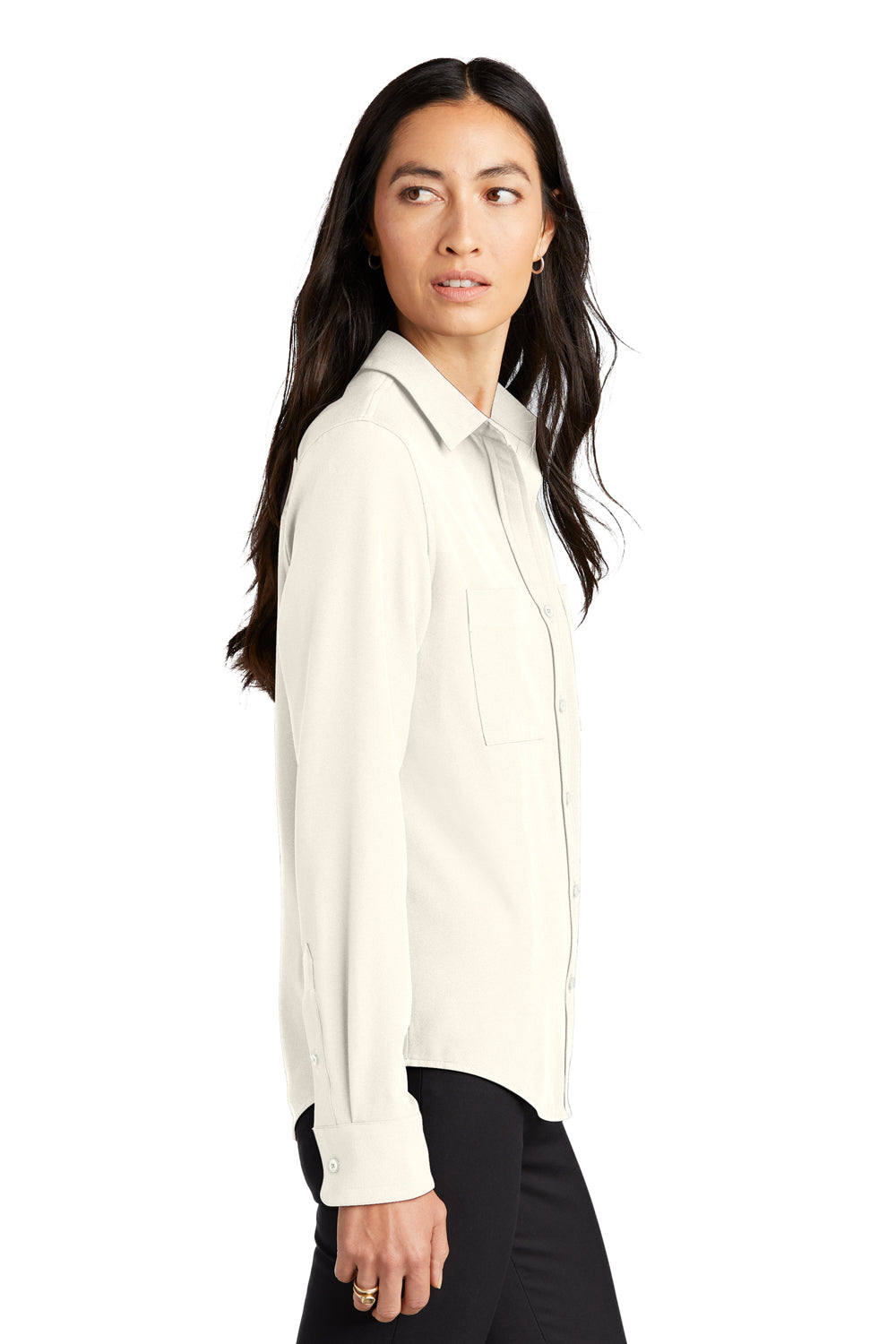 Mercer+Mettle MM2013 Stretch Crepe Long Sleeve Button Down Shirt Ivory Chiffon White Side