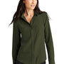 Mercer+Mettle Womens Stretch Crepe Long Sleeve Button Down Shirt w/ Double Pockets - Townsend Green