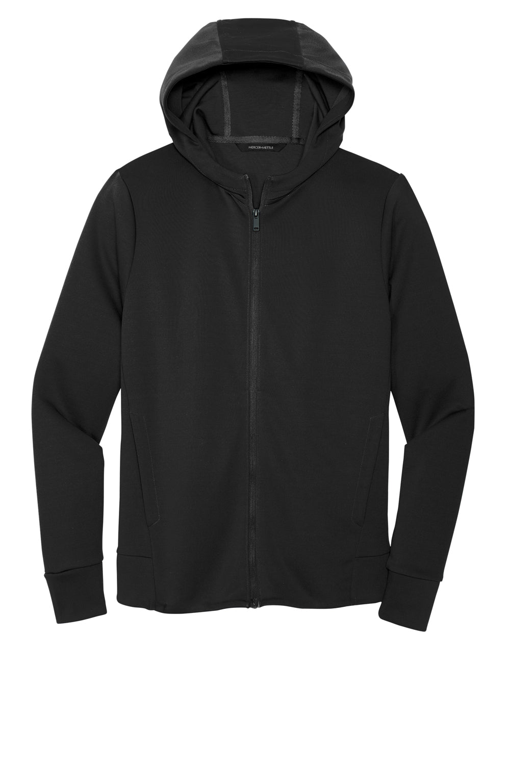 Mercer+Mettle MM3002 Double Knit Full Zip Hooded Sweatshirt Hoodie Deep Black Flat Front