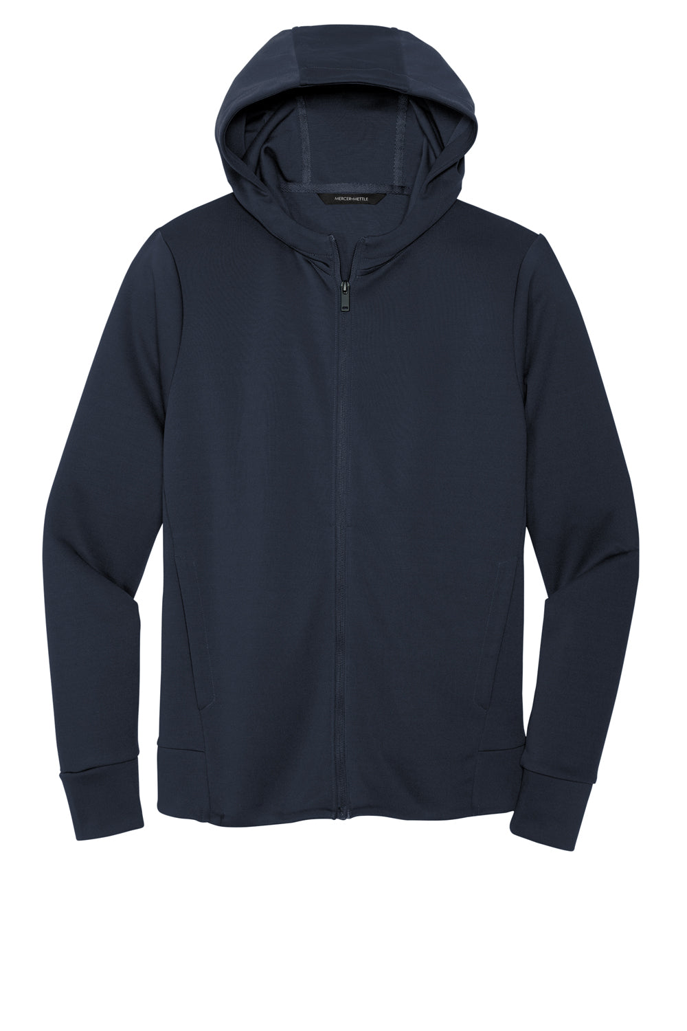 Mercer+Mettle MM3002 Double Knit Full Zip Hooded Sweatshirt Hoodie Night Navy Blue Flat Front