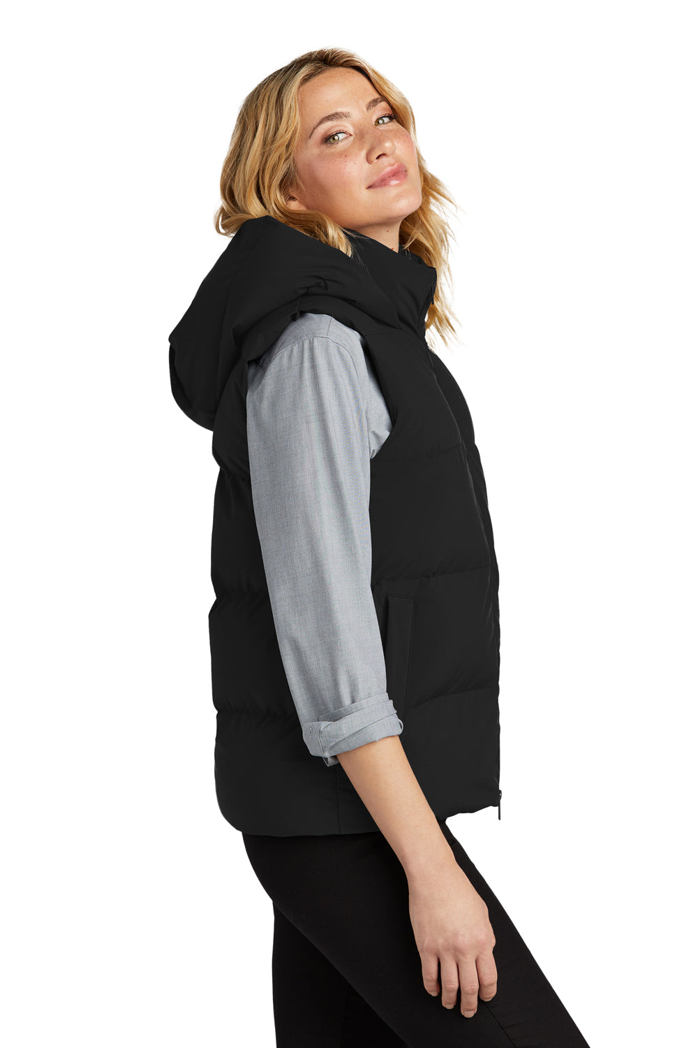 Mercer+Mettle MM7217 Womens Full Zip Hooded Puffy Vest Deep Black Side