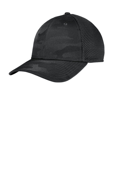 New Era NE1091 Tonal Camo Tech Mesh Stretch Fit Hat Black Camo Front