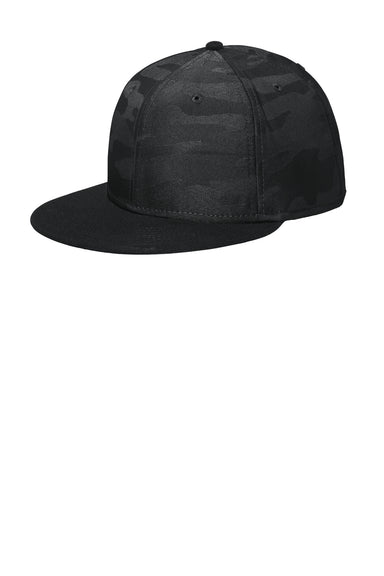 New Era NE407 Camo Flat Bill Snapback Hat Black/Black Camo Front