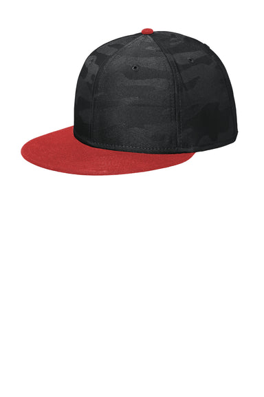 New Era NE407 Camo Flat Bill Snapback Hat Scarlet Red/Black Camo Front