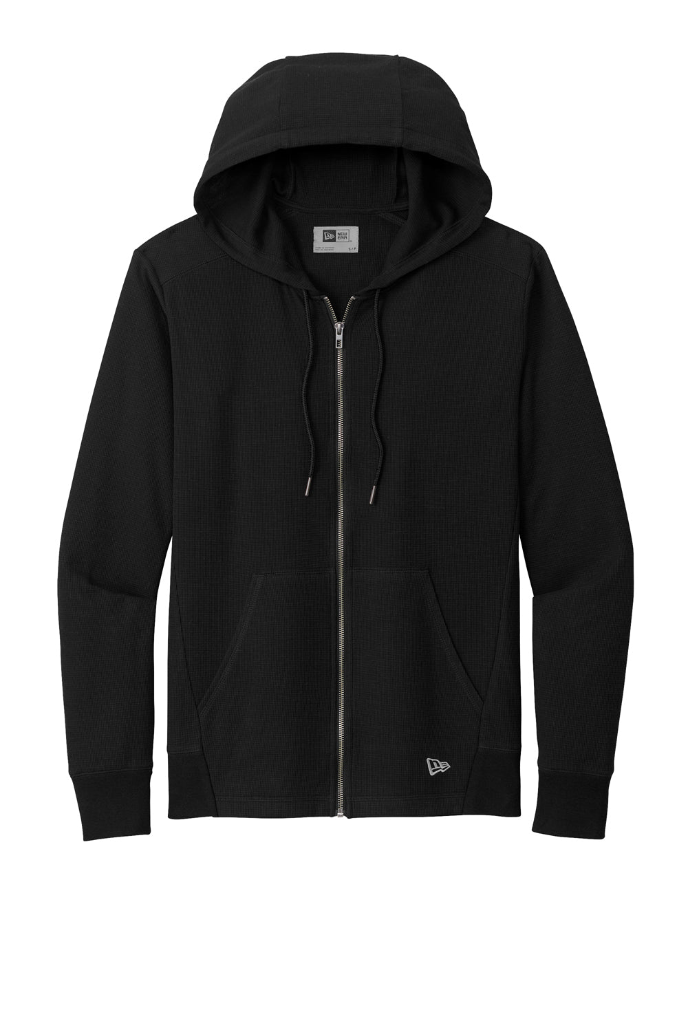 New Era NEA141 Thermal Full Zip Hooded Sweatshirt Hoodie Black Flat Front