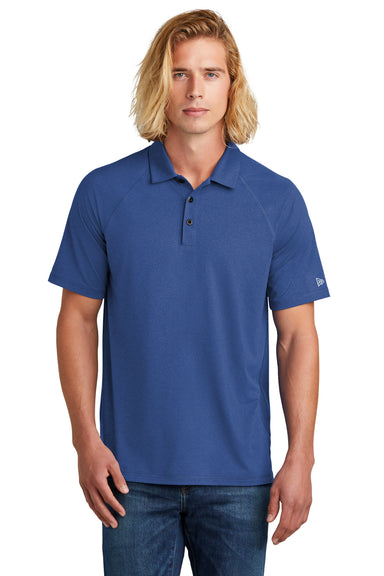 New Era Mens Power Short Sleeve Polo Shirt Heather Royal Blue Front