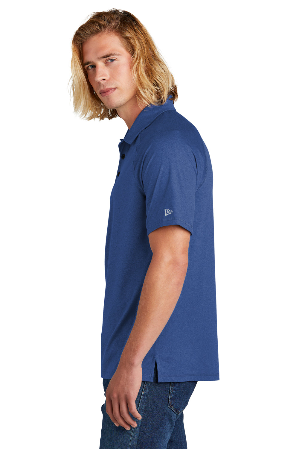 New Era Mens Power Short Sleeve Polo Shirt Heather Royal Blue Side