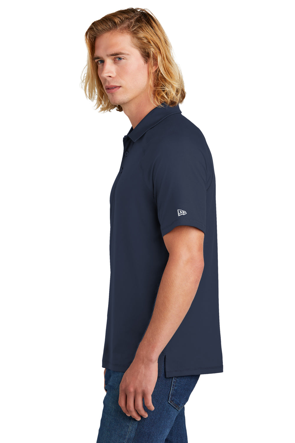 New Era Mens Power Short Sleeve Polo Shirt True Navy Blue Side