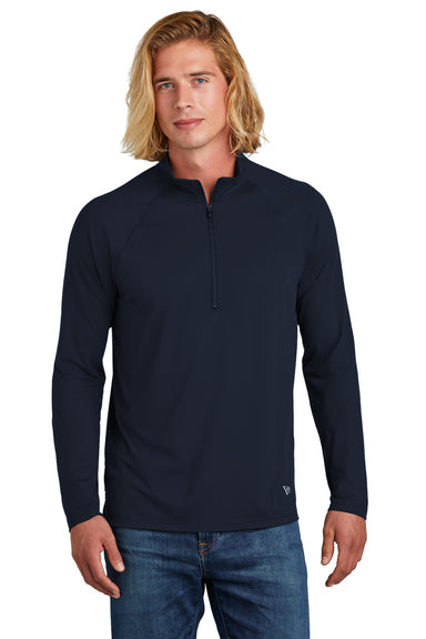 New Era Mens Power 1/4 Zip Sweatshirt True Navy Blue Front