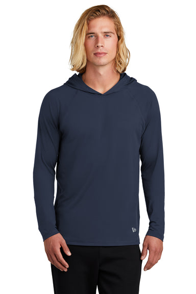New Era Mens Power Long Sleeve Hooded T-Shirt Hoodie True Navy Blue Front