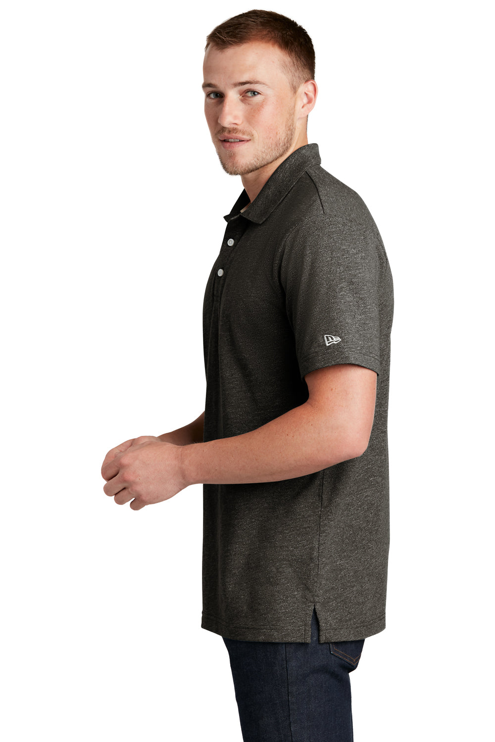 New Era Mens Slub Twist Short Sleeve Polo Shirt Black Twist Side