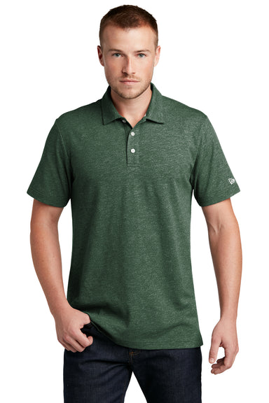 New Era Mens Slub Twist Short Sleeve Polo Shirt Dark Green Twist Front