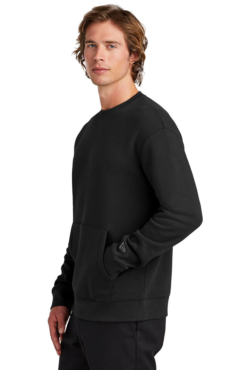 New Era NEA527 Mens Heritage Fleece Crewneck Sweatshirt w/ Pocket Black Side