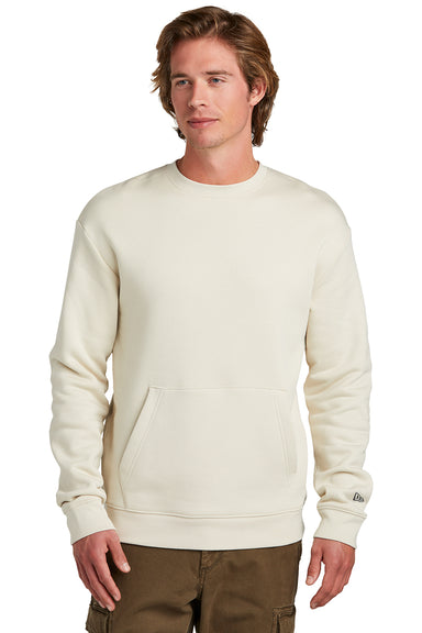 New Era NEA527 Mens Heritage Fleece Crewneck Sweatshirt w/ Pocket Soft Beige Front