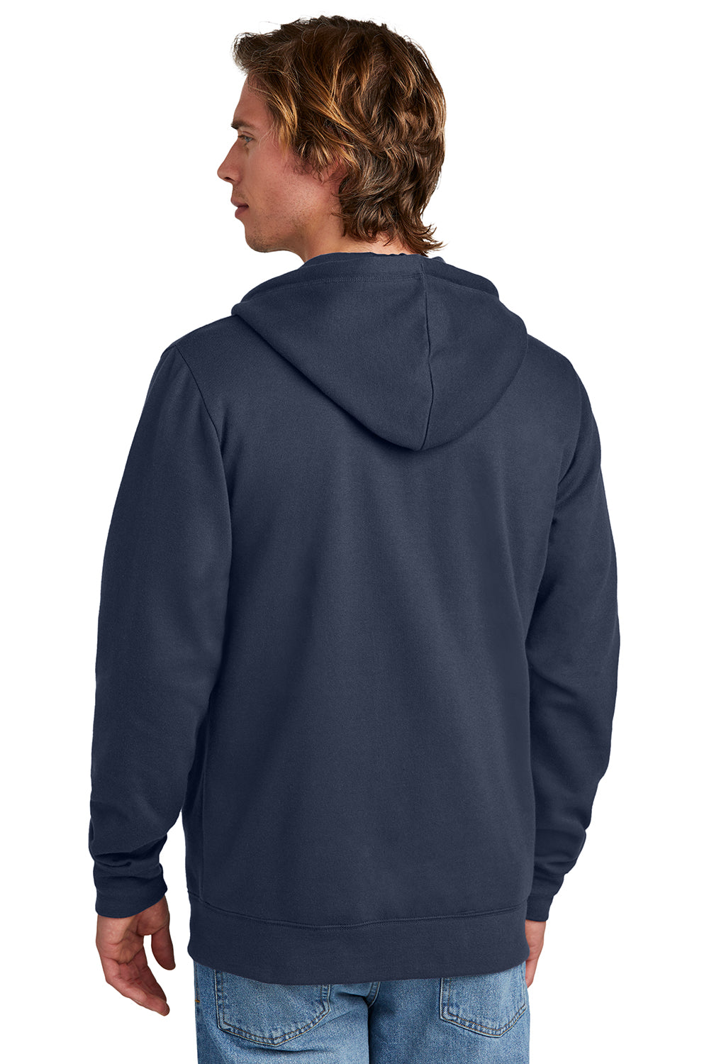 New Era NEA551 Mens Comeback Fleece Full Zip Hooded Sweatshirt Hoodie True Navy Blue Back