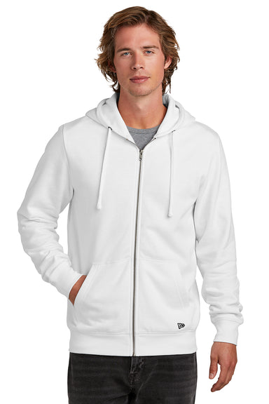 New Era NEA551 Mens Comeback Fleece Full Zip Hooded Sweatshirt Hoodie White Front
