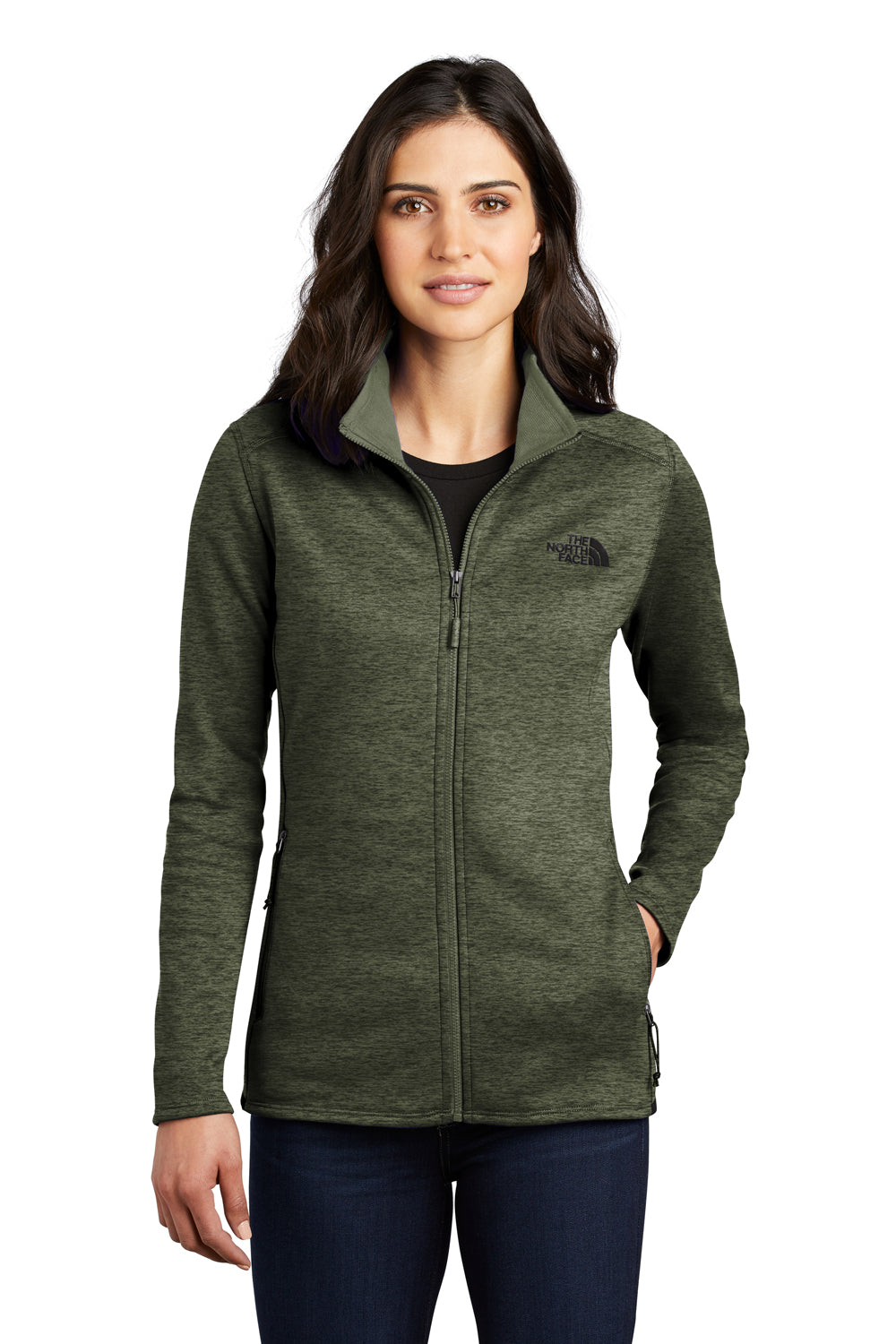 The North Face Womens Skyline Fleece Full Zip Jacket Heather Four Leaf Clover Green Front