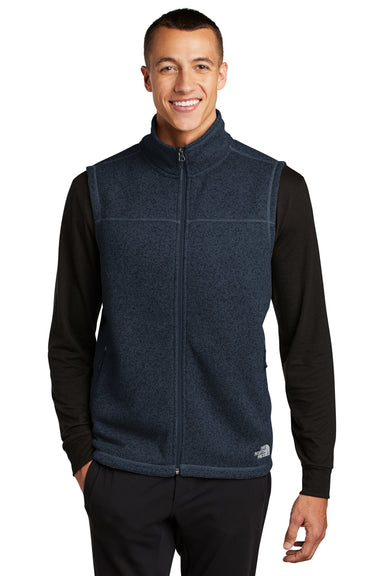 The North Face Mens Sweater Fleece Full Zip Vest Heather Urban Navy Blue Front