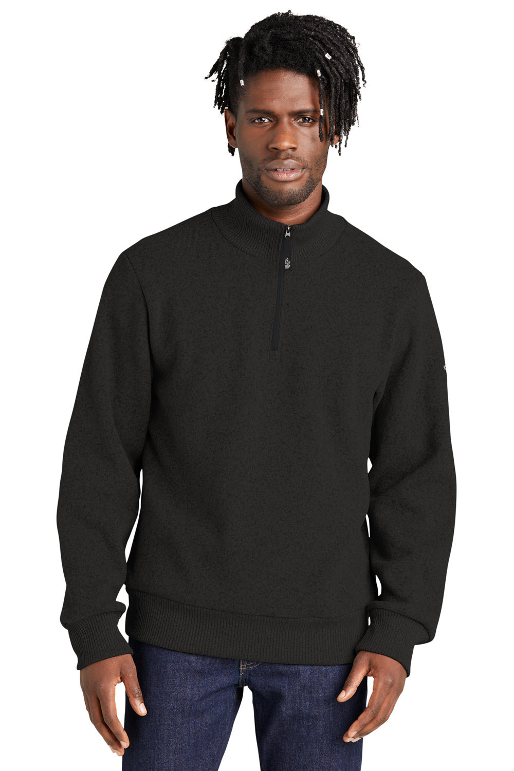 The North Face NF0A5ISE 1/4 Zip Sweater Fleece Sweatshirt Heather Black Front