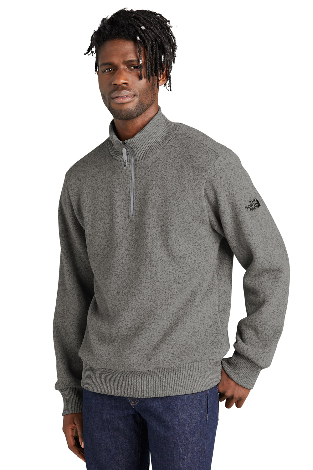 The North Face NF0A5ISE 1/4 Zip Sweater Fleece Sweatshirt Heather Medium Grey 3Q