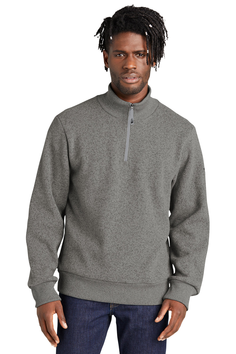 The North Face NF0A5ISE 1/4 Zip Sweater Fleece Sweatshirt Heather Medium Grey Front