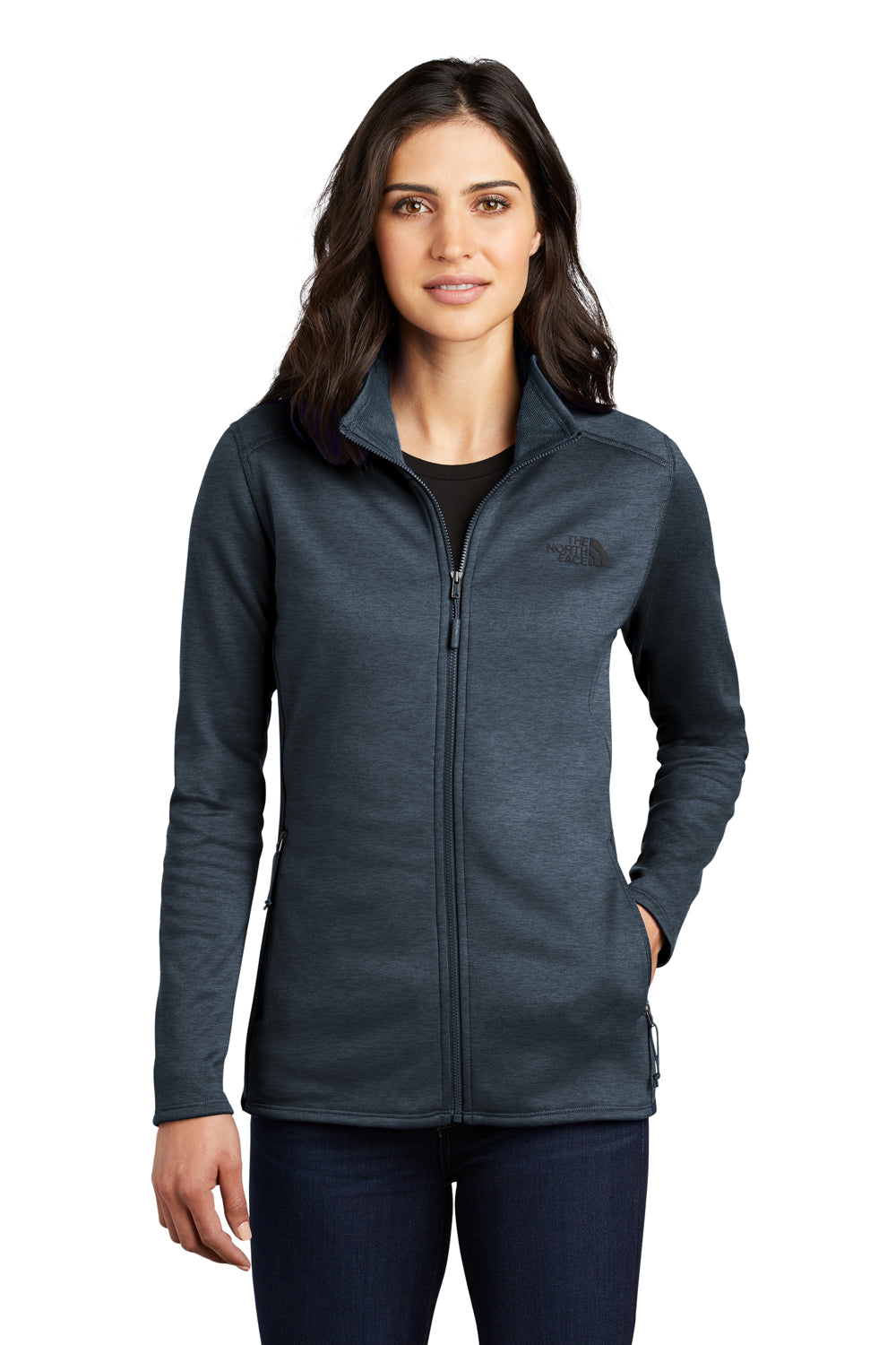 The North Face NF0A7V62 Womens Skyline Full Zip Fleece Jacket Heather Urban Navy Blue Front
