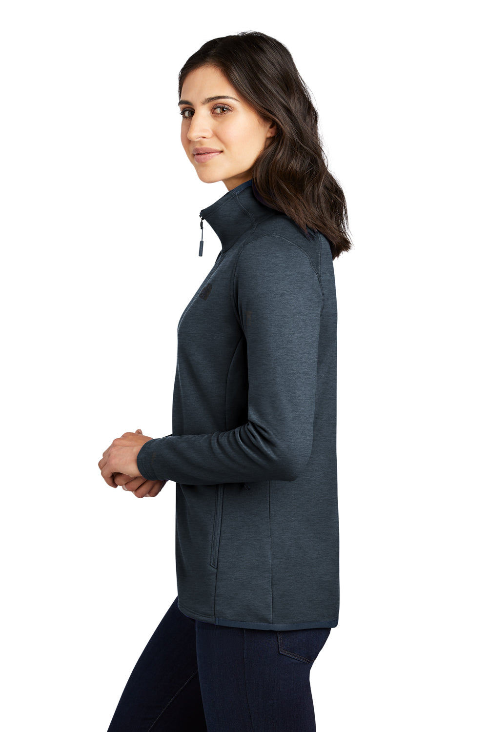 The North Face NF0A7V62 Womens Skyline Full Zip Fleece Jacket Heather Urban Navy Blue Side