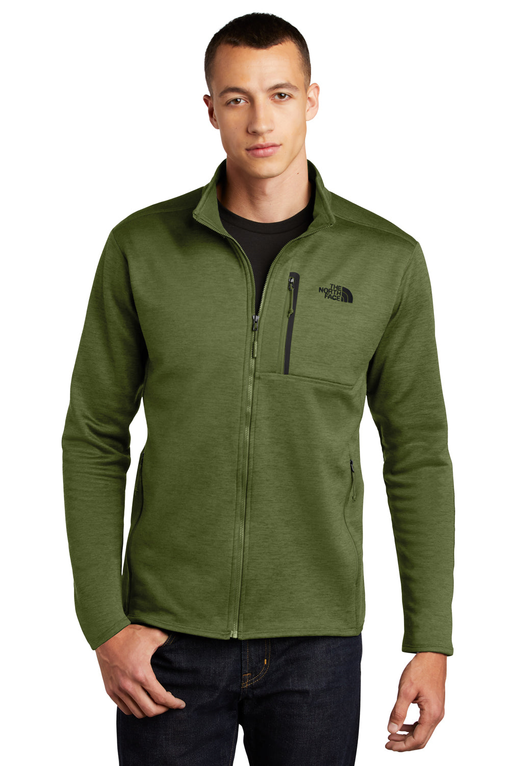 The North Face NF0A7V64 Mens Skyline Full Zip Fleece Jacket Heather Clover Green Front