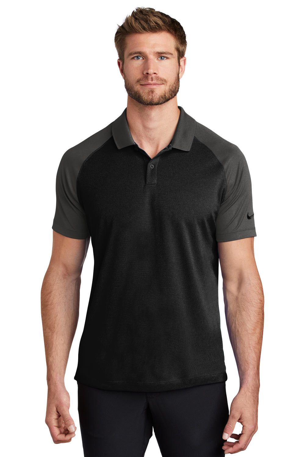 Nike Mens Dry Short Sleeve Polo Shirt Black/Anthracite Grey Front