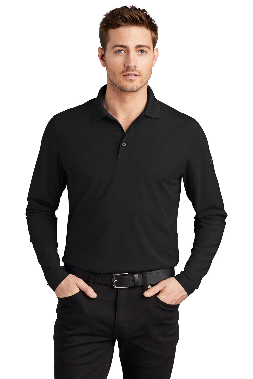Ogio Mens Caliber 2.0 Long Sleeve Polo Shirt Blacktop Front