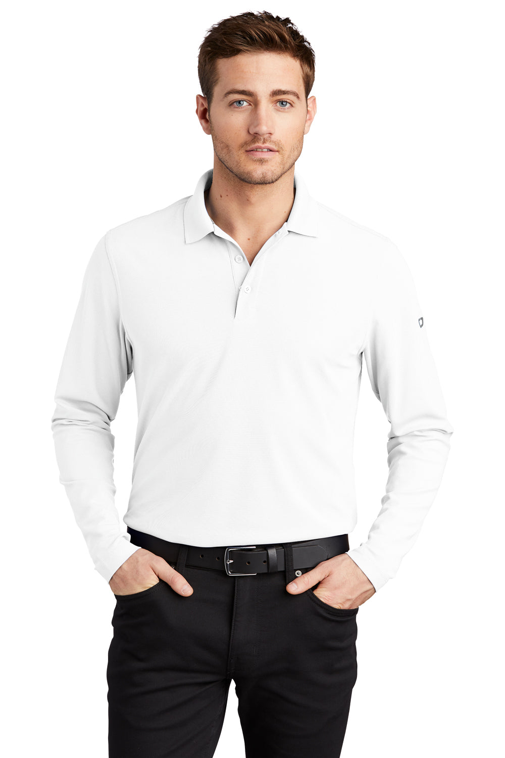 Ogio Mens Caliber 2.0 Long Sleeve Polo Shirt Bright White Front