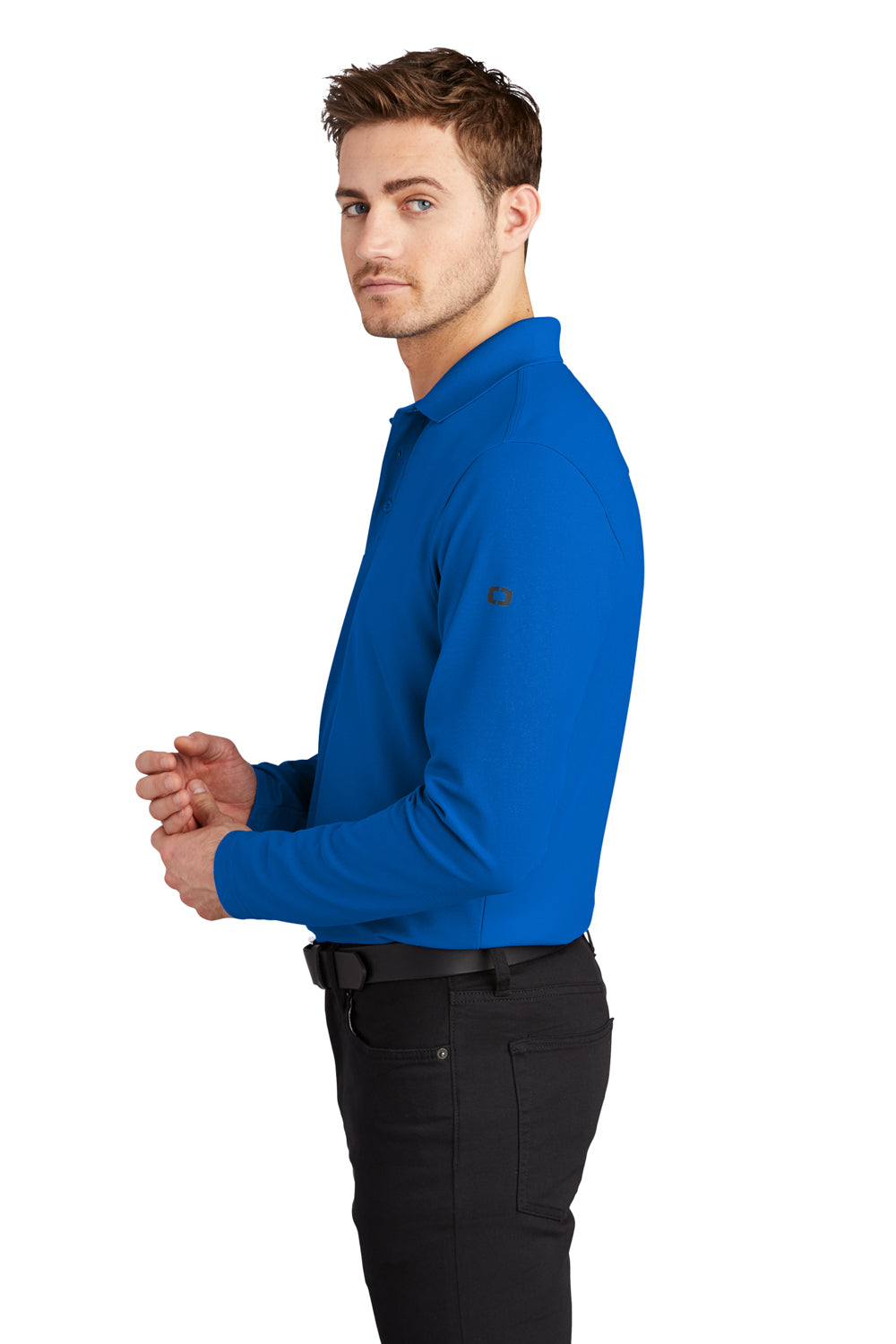 Ogio Mens Caliber 2.0 Long Sleeve Polo Shirt Electric Blue Side