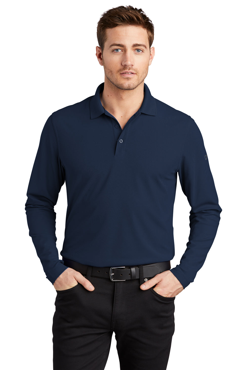 Ogio Mens Caliber 2.0 Long Sleeve Polo Shirt Navy Blue Front
