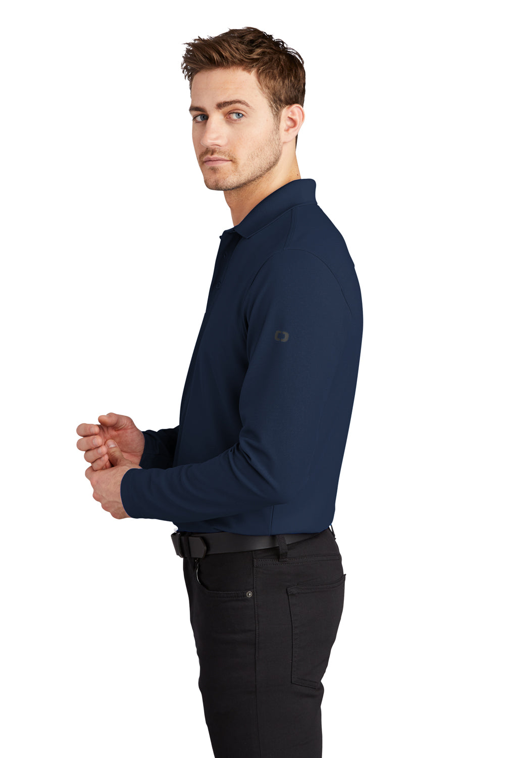 Ogio Mens Caliber 2.0 Long Sleeve Polo Shirt Navy Blue Side