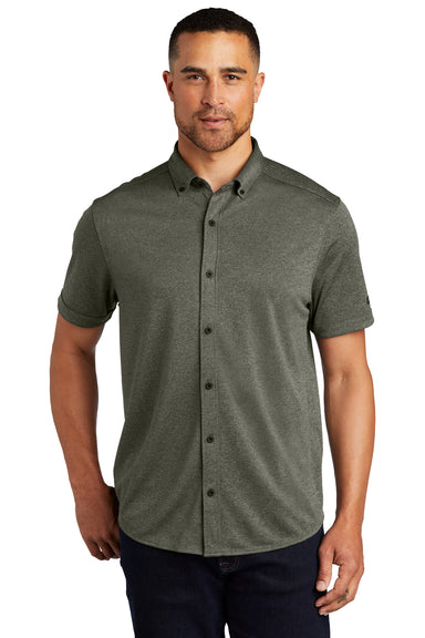 Ogio Mens Gravitate Short Sleeve Button Down Shirt Heather Drive Green Front