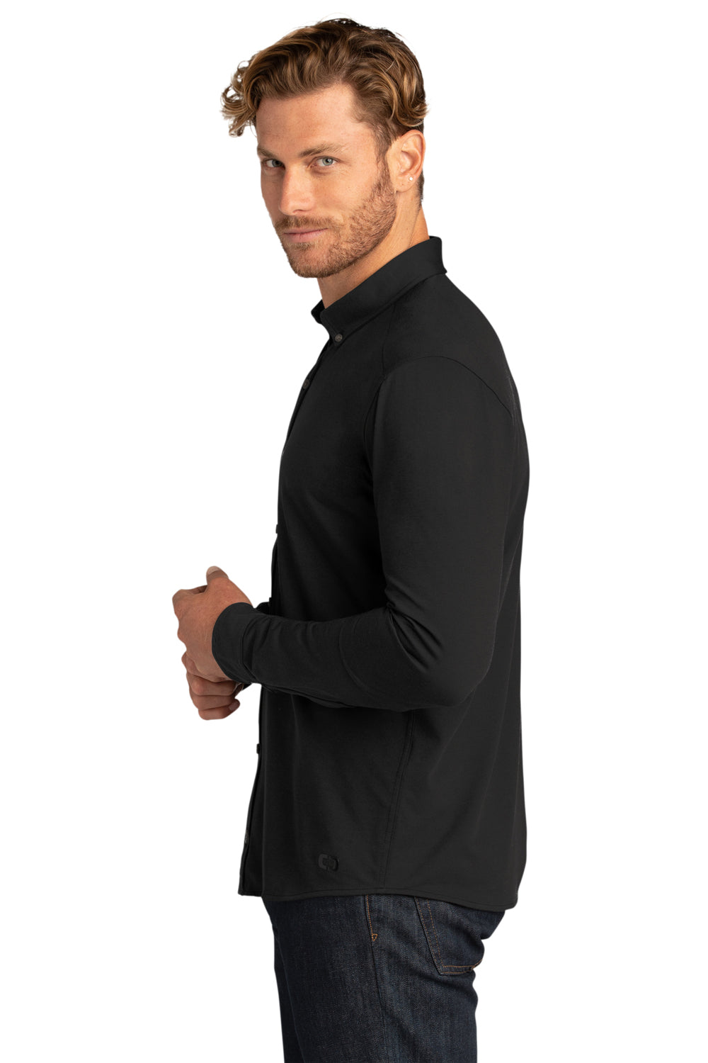 Ogio Mens Code Stretch Long Sleeve Button Down Shirt Blacktop Side