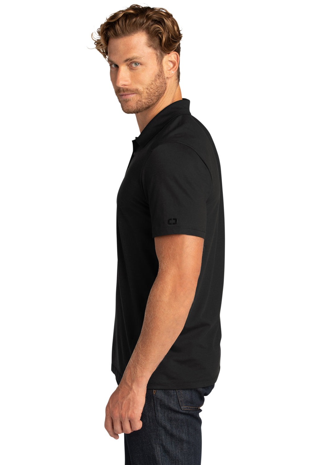 Ogio Mens Code Stretch Short Sleeve Polo Shirt Blacktop Side